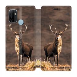 Housse Cuir Portefeuille Pour Oppo A53 / A53S Chasse Chevreuil Blanc