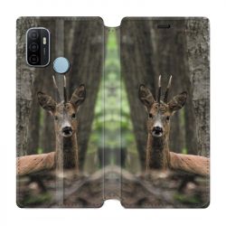 Housse Cuir Portefeuille Pour Oppo A53 / A53S Chasse Chevreuil Bois