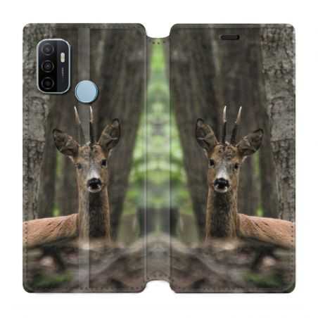 Housse Cuir Portefeuille Pour Oppo A53 / A53S Chasse Chevreuil Bois