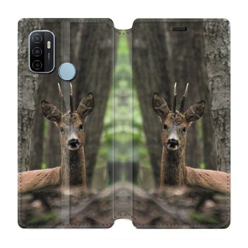 Housse Cuir Portefeuille Pour Oppo A53 / A53S Chasse Chevreuil Bois