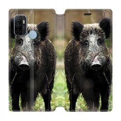 Housse Cuir Portefeuille Pour Oppo A53 / A53S Chasse Sanglier bois