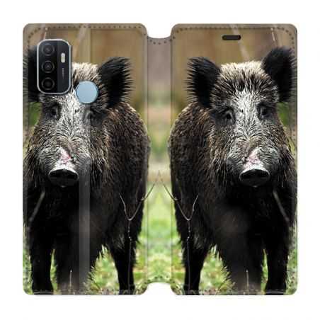 Housse Cuir Portefeuille Pour Oppo A53 / A53S Chasse Sanglier bois