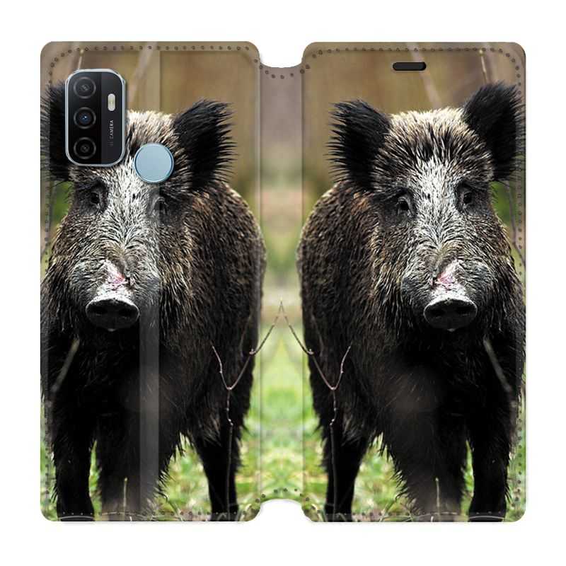 Housse Cuir Portefeuille Pour Oppo A53 / A53S Chasse Sanglier bois