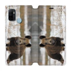 Housse Cuir Portefeuille Pour Oppo A53 / A53S Chasse Sanglier Neige