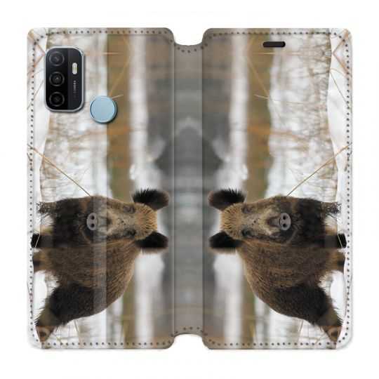Housse Cuir Portefeuille Pour Oppo A53 / A53S Chasse Sanglier Neige