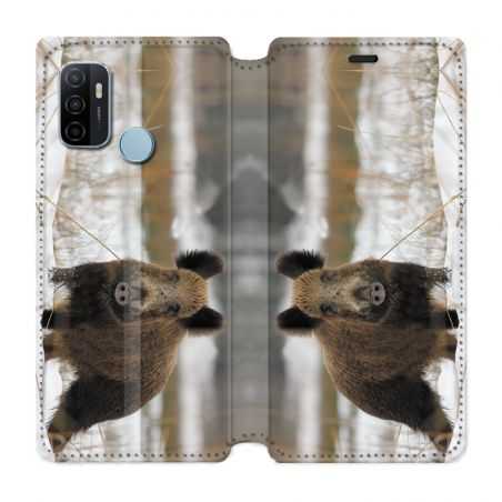 Housse Cuir Portefeuille Pour Oppo A53 / A53S Chasse Sanglier Neige