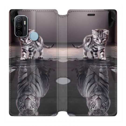 Housse Cuir Portefeuille Pour Oppo A53 / A53S Chat Reflet