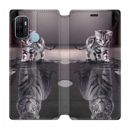 Housse Cuir Portefeuille Pour Oppo A53 / A53S Chat Reflet