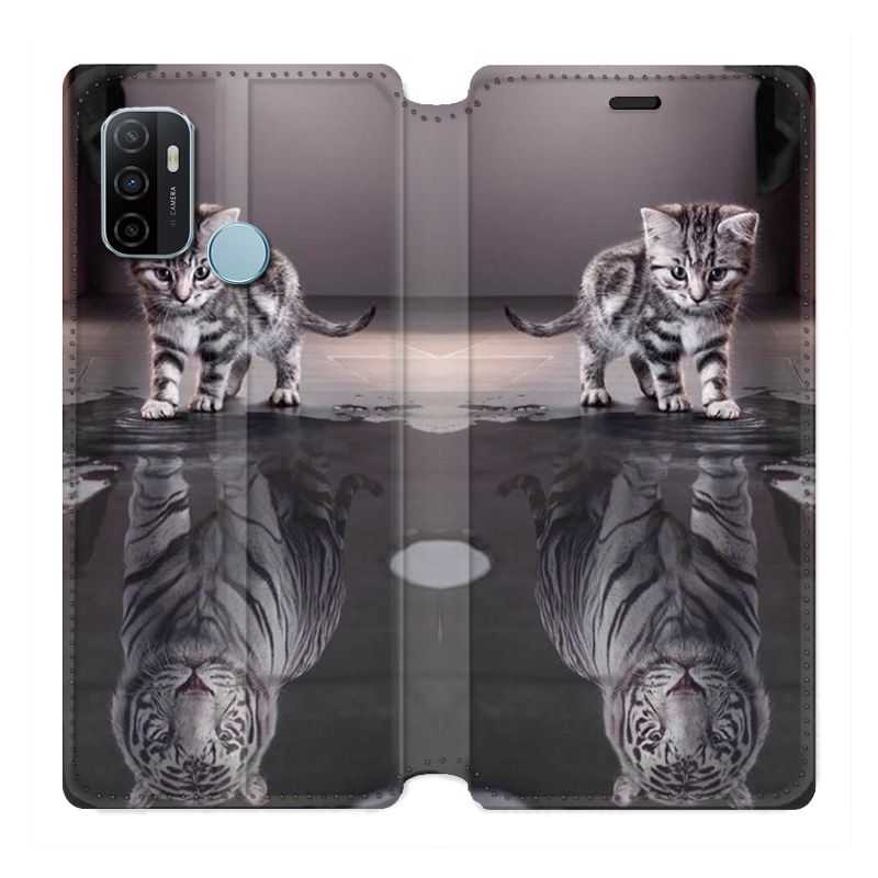 Housse Cuir Portefeuille Pour Oppo A53 / A53S Chat Reflet
