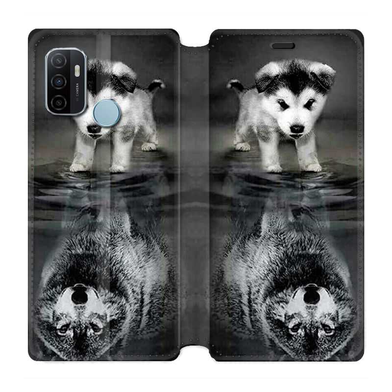 Housse Cuir Portefeuille Pour Oppo A53 / A53S Chien Reflet