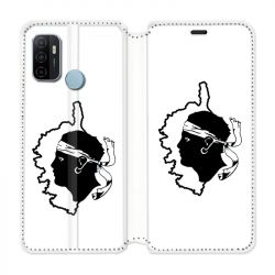 Housse Cuir Portefeuille Pour Oppo A53 / A53S Corse Blanc