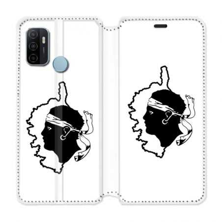 Housse Cuir Portefeuille Pour Oppo A53 / A53S Corse Blanc