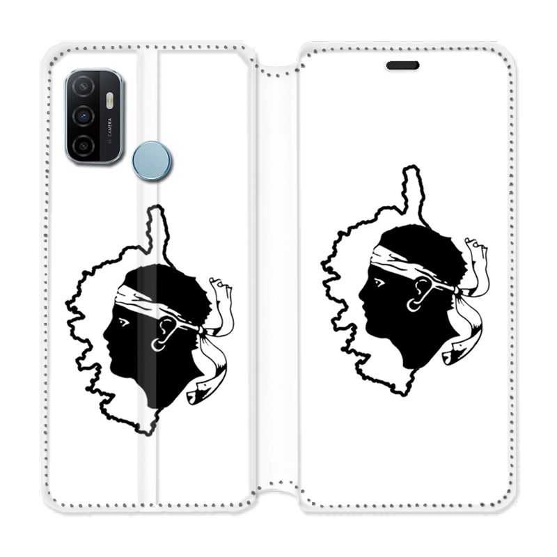 Housse Cuir Portefeuille Pour Oppo A53 / A53S Corse Blanc