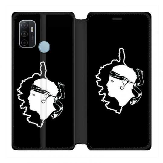 Housse Cuir Portefeuille Pour Oppo A53 / A53S Corse Noir
