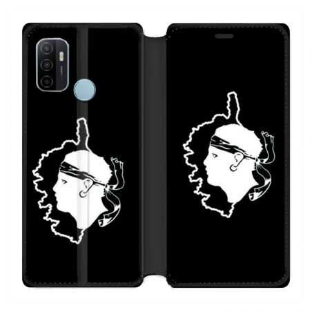 Housse Cuir Portefeuille Pour Oppo A53 / A53S Corse Noir