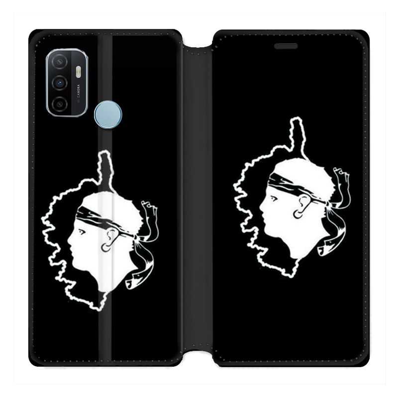 Housse Cuir Portefeuille Pour Oppo A53 / A53S Corse Noir