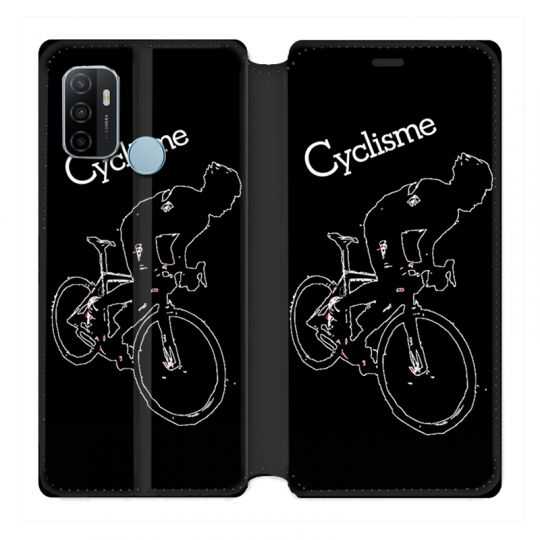 Housse Cuir Portefeuille Pour Oppo A53 / A53S Cyclisme Ombre Blanche