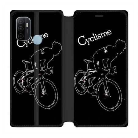 Housse Cuir Portefeuille Pour Oppo A53 / A53S Cyclisme Ombre Blanche