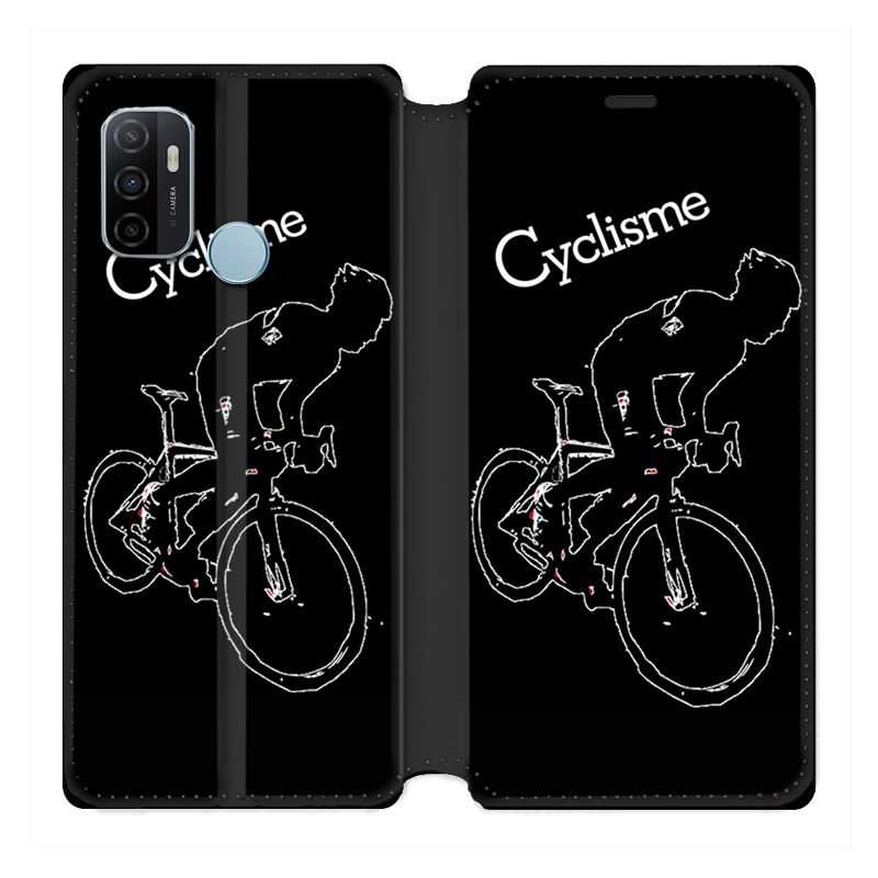 Housse Cuir Portefeuille Pour Oppo A53 / A53S Cyclisme Ombre Blanche