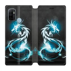 Housse Cuir Portefeuille Pour Oppo A53 / A53S Dragon Bleu