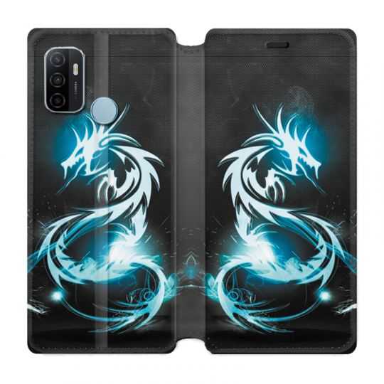 Housse Cuir Portefeuille Pour Oppo A53 / A53S Dragon Bleu