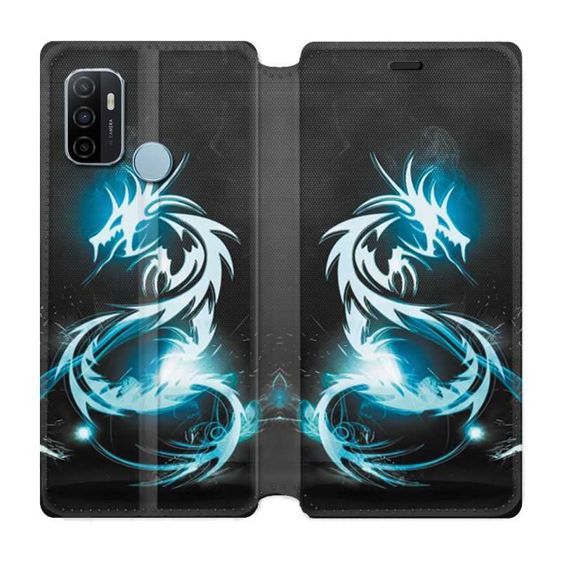 Housse Cuir Portefeuille Pour Oppo A53 / A53S Dragon Bleu