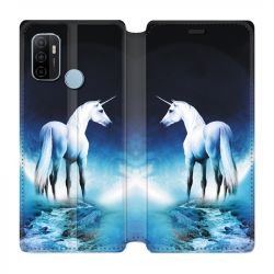 Housse Cuir Portefeuille Pour Oppo A53 / A53S Licorne Lune