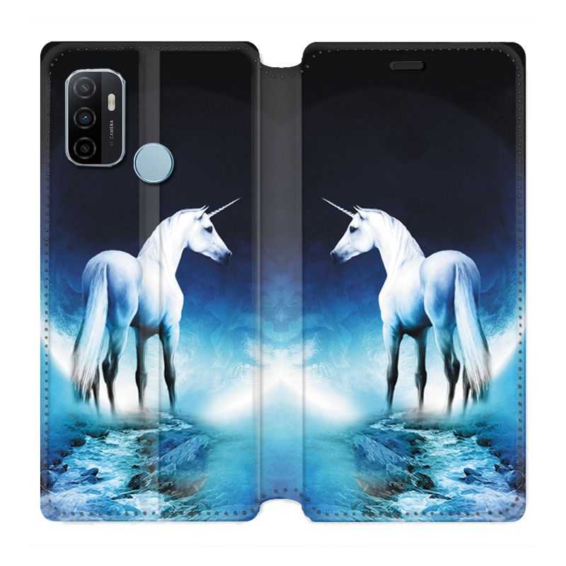 Housse Cuir Portefeuille Pour Oppo A53 / A53S Licorne Lune