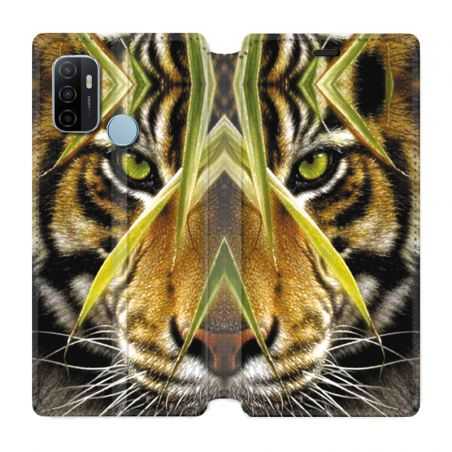 Housse Cuir Portefeuille Pour Oppo A53 / A53S Oeil Tigre