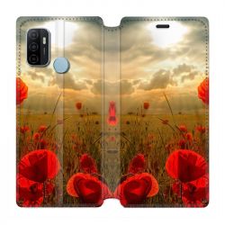 Housse Cuir Portefeuille Pour Oppo A53 / A53S Fleur Coquelicot