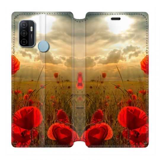 Housse Cuir Portefeuille Pour Oppo A53 / A53S Fleur Coquelicot