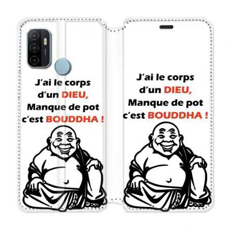 Housse Cuir Portefeuille Pour Oppo A53 / A53S Humour Bouddha