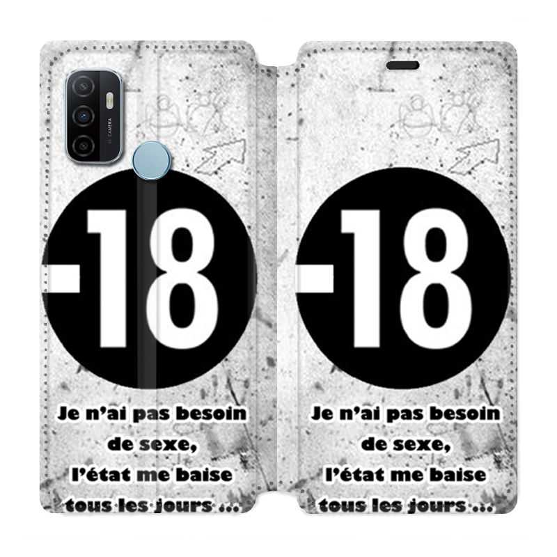 Housse Cuir Portefeuille Pour Oppo A53 / A53S Humour 18 Ans
