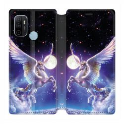 Housse Cuir Portefeuille Pour Oppo A53 / A53S Licorne Céleste