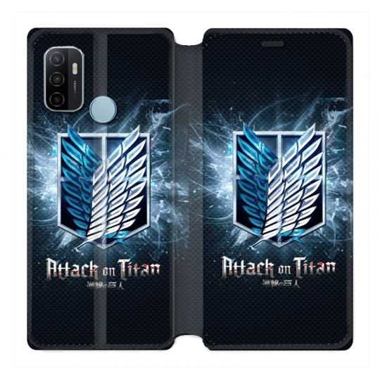 Housse Cuir Portefeuille Pour Oppo A53 / A53S Manga Attaque Titans Noir