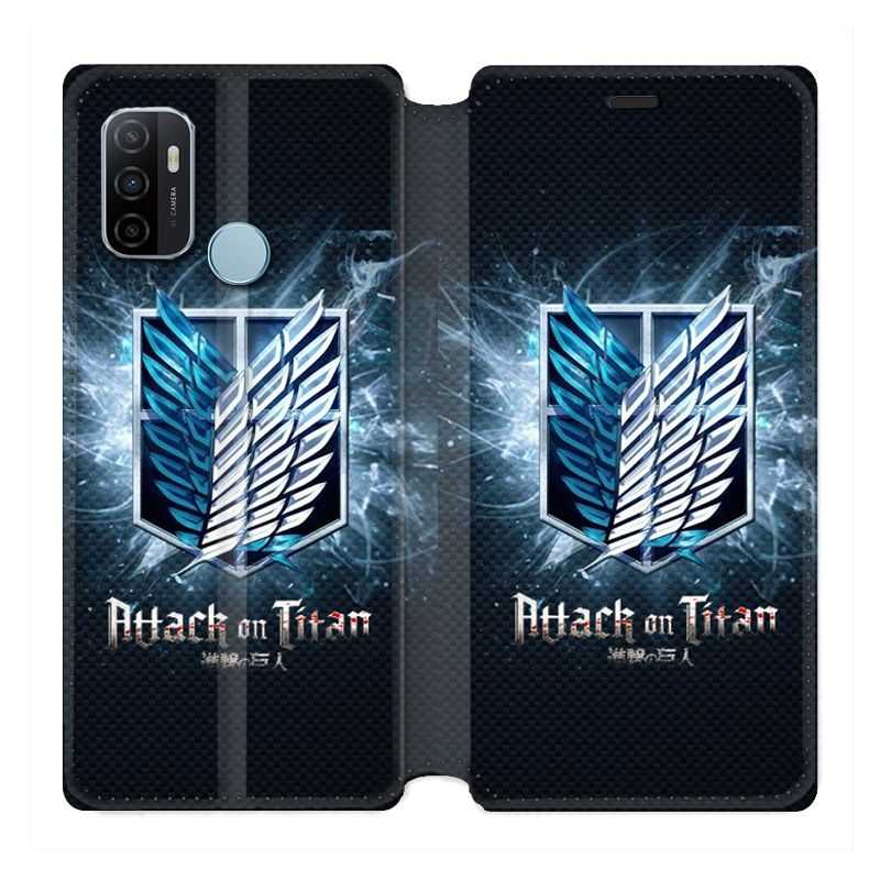 Housse Cuir Portefeuille Pour Oppo A53 / A53S Manga Attaque Titans Noir