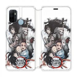 Housse Cuir Portefeuille Pour Oppo A53 / A53S Manga Demon Slayer Blanc