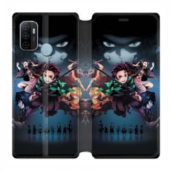 Housse Cuir Portefeuille Pour Oppo A53 / A53S Manga Demon Slayer Noir