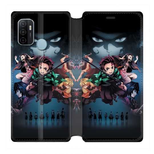 Housse Cuir Portefeuille Pour Oppo A53 / A53S Manga Demon Slayer Noir