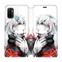 Housse Cuir Portefeuille Pour Oppo A53 / A53S Manga Kaneki Blanc