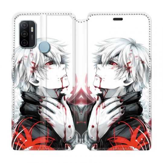 Housse Cuir Portefeuille Pour Oppo A53 / A53S Manga Kaneki Blanc