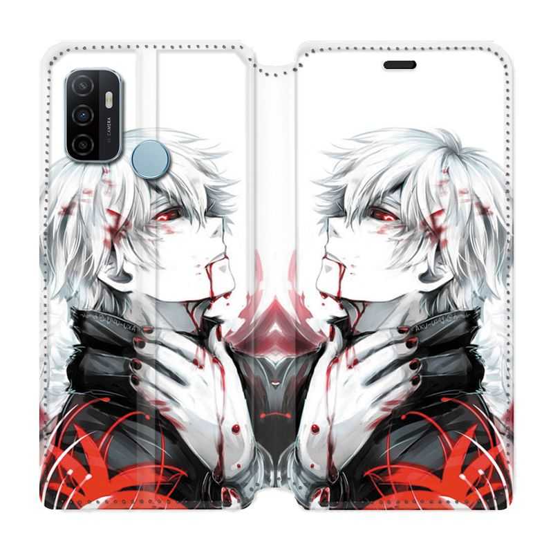 Housse Cuir Portefeuille Pour Oppo A53 / A53S Manga Kaneki Blanc