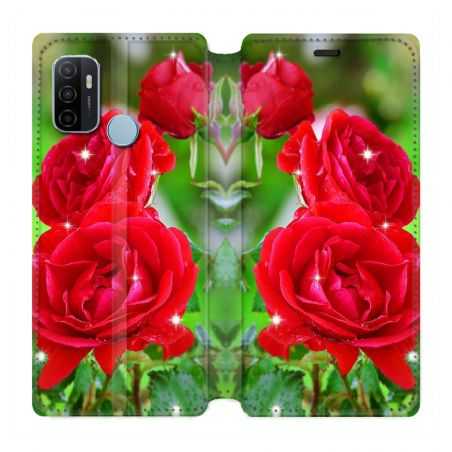 Housse Cuir Portefeuille Pour Oppo A53 / A53S Fleur Rose Rouge