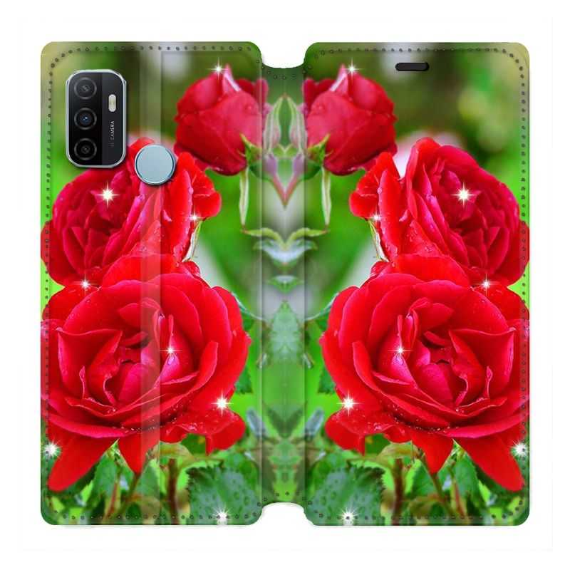 Housse Cuir Portefeuille Pour Oppo A53 / A53S Fleur Rose Rouge