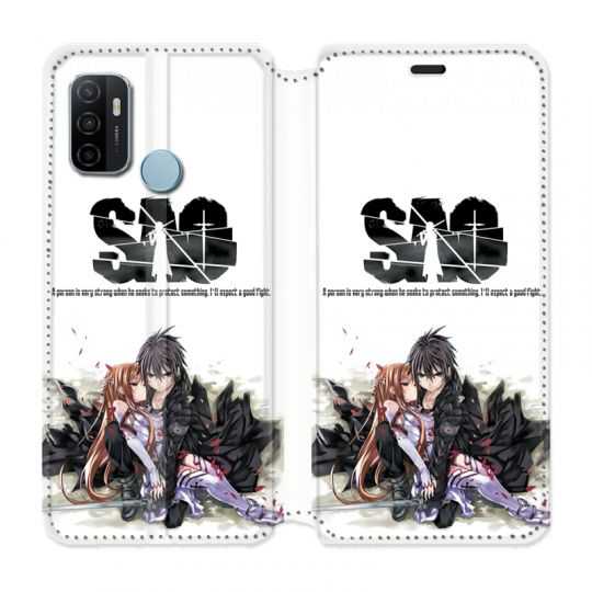 Housse Cuir Portefeuille Pour Oppo A53 / A53S Manga SAO sword Art Online Blanc