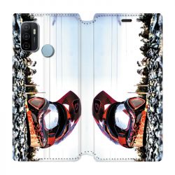 Housse Cuir Portefeuille Pour Oppo A53 / A53S Moto Casque Cross