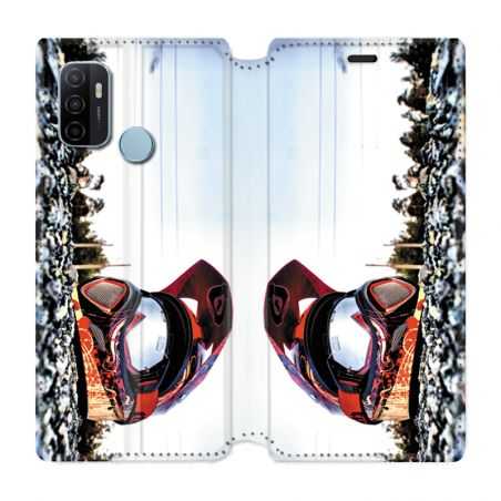 Housse Cuir Portefeuille Pour Oppo A53 / A53S Moto Casque Cross