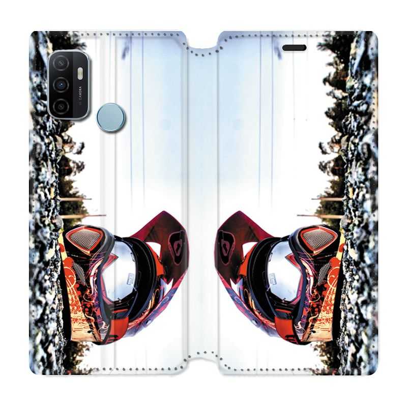 Housse Cuir Portefeuille Pour Oppo A53 / A53S Moto Casque Cross