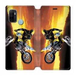 Housse Cuir Portefeuille Pour Oppo A53 / A53S Moto Cross Noir