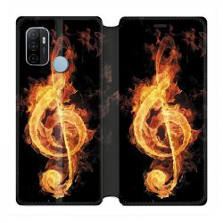 Housse Cuir Portefeuille Pour Oppo A53 / A53S Musique Clé Sol Feu N
